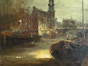 Jan Bevort - Olieverf op doek , Bloemenmarkt Singel Amsterdam – restauratieproject – 70x80 cm kopen? Bied vanaf 75!