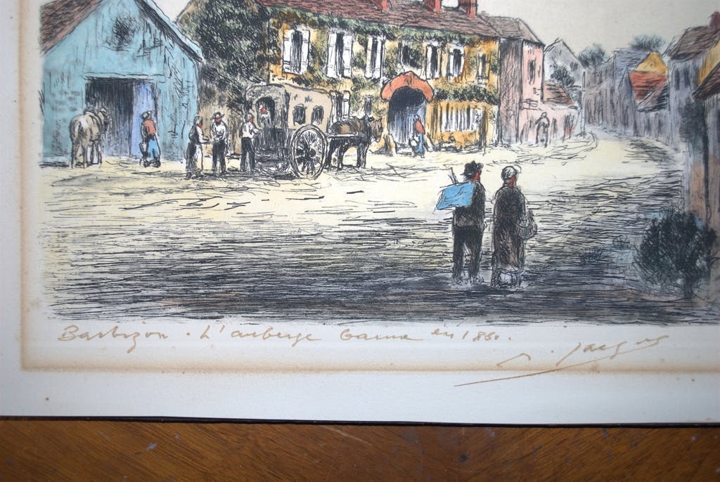 Marcel Jacque - Herberg Ganne te Barbizon - ets met aquarel door M.Jacque kopen? Bied vanaf 1!