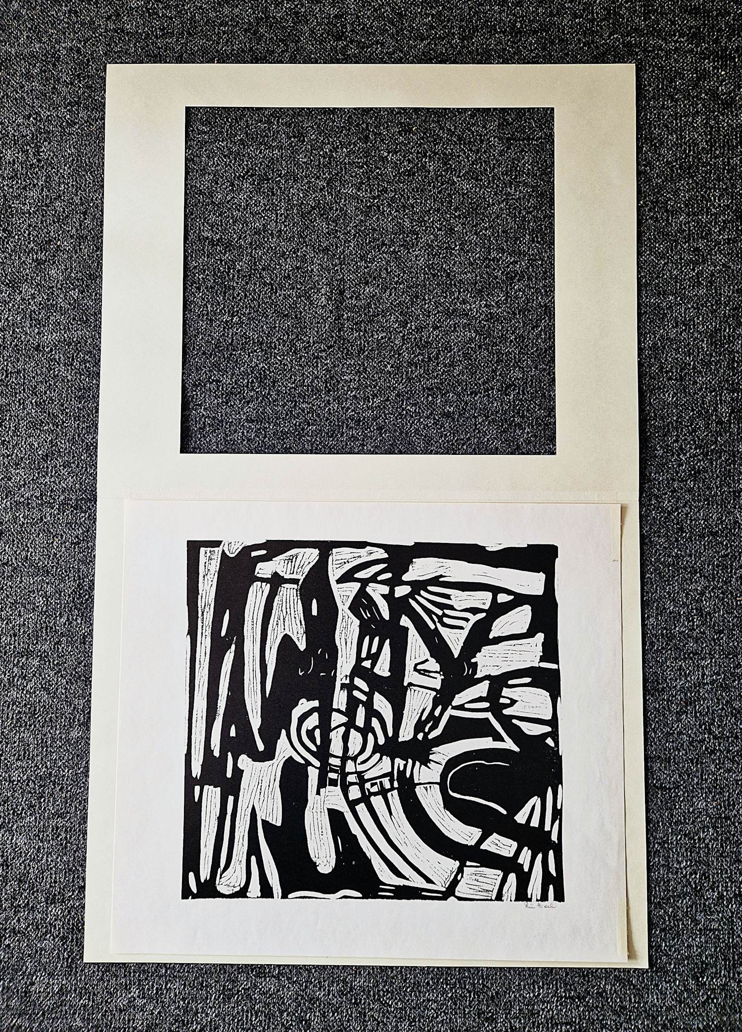 Ria Exel - Nieuwe Haagse School - abstracte monochrome linosnede jaren 50 - gesigneerd kaufen? Bieten Sie von 34!