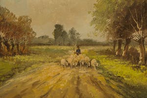 Toon Wildeboer - Blaricum, landweg met schapen. kopen? Bied vanaf 1!