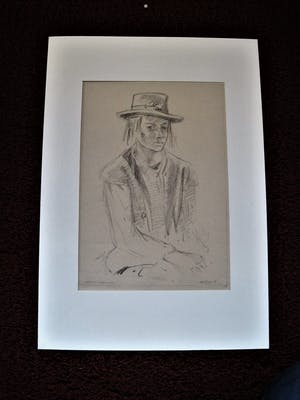 Poppe Damave - Haarlem openluchtspelen 1948 - potlood tekening "meisje met hoed" gesigneerd kopen? Bied vanaf 27!