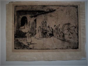 Niet of onleesbaar gesigneerd - Zeer oude Ets "Figuren op een binnenplaats" Rembrandt kwaliteit kopen? Bied vanaf 1!