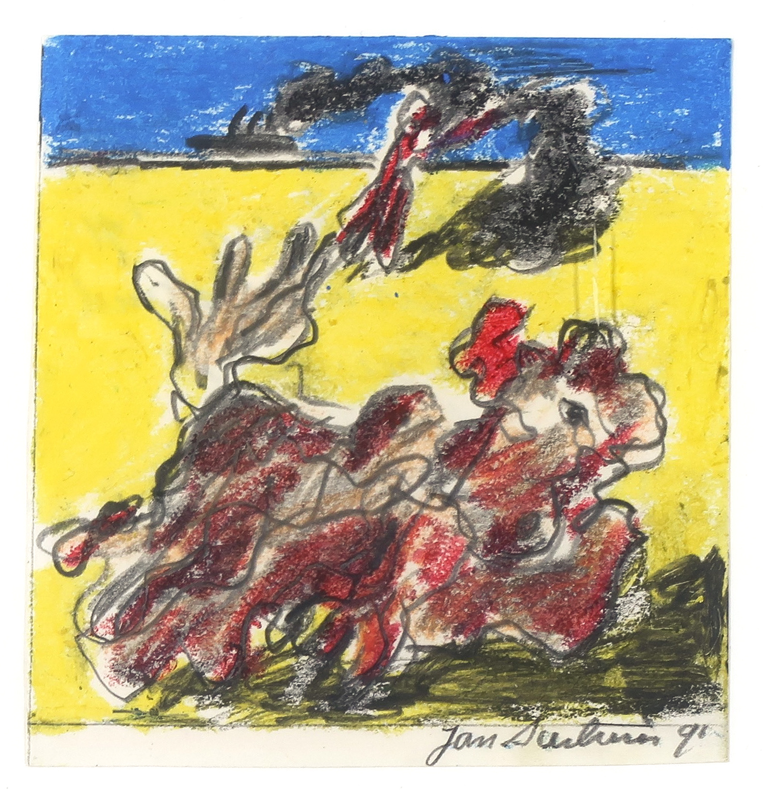 Jan Sierhuis - Krijt op papier, Aan het strand - Ingelijst kopen? Bied vanaf 100!