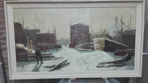 Robert Ives Browne - Bouwplaats in de winter - ca 1900 kopen? Bied vanaf 155!