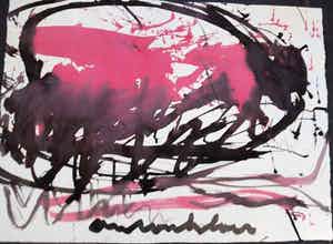 Anton Heyboer - groot schilderij op papier, Vinkevener, handgesigneerd verkocht voor € 250!