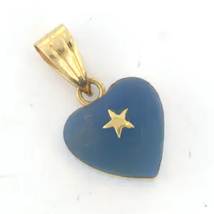 14k geel gouden hanger in een vorm van een hart van blauw glas steen kopen? Bied vanaf 55!