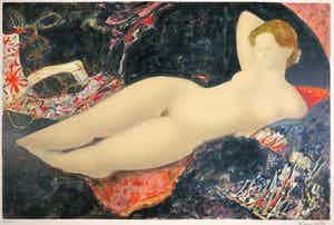 Alain Bonnefoit - Litho, Grand nu au sofa noir verkocht voor € 1!