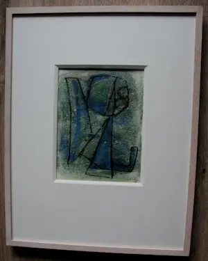 Jan G. Elburg - Ingelijste monoprint in kleur: "Figuur" - 1953 (nette houten lijst!) kopen? Bied vanaf 475!