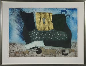 Michel van Overbeeke - Kleurenets met bladgoud, Poppins Bench II - Ingelijst (Groot) kopen? Bied vanaf 1!