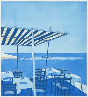 Lucie Meulendijks - Kleurenets en aquatint, Terras op Samos - Ingelijst kopen? Bied vanaf 1!