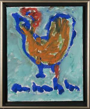 Anton Heyboer - Acryl op doek, Oervogel - Ingelijst verkocht voor € 200!