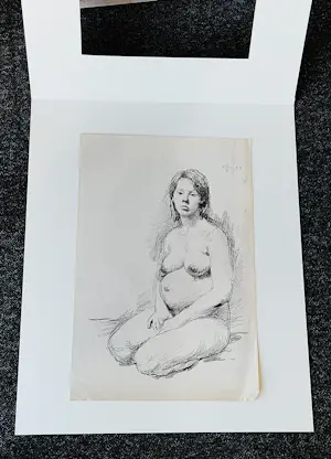 Aat Veldhoen - 1964 - grote Rota-print "Lotje Veldhoen, zwanger en naakt" gesigneerd kopen? Bied vanaf 38!