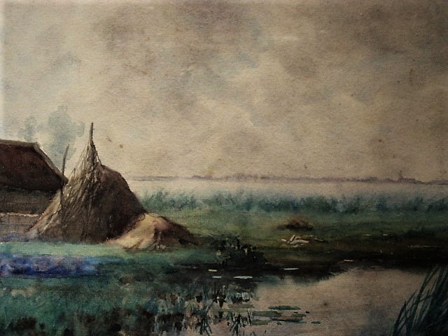 Jan van Rhijnnen - Sfeervol Aquarel "Boerderij bij het dorp Noorden" gesigneerd ca. 1900 kopen? Bied vanaf 1!