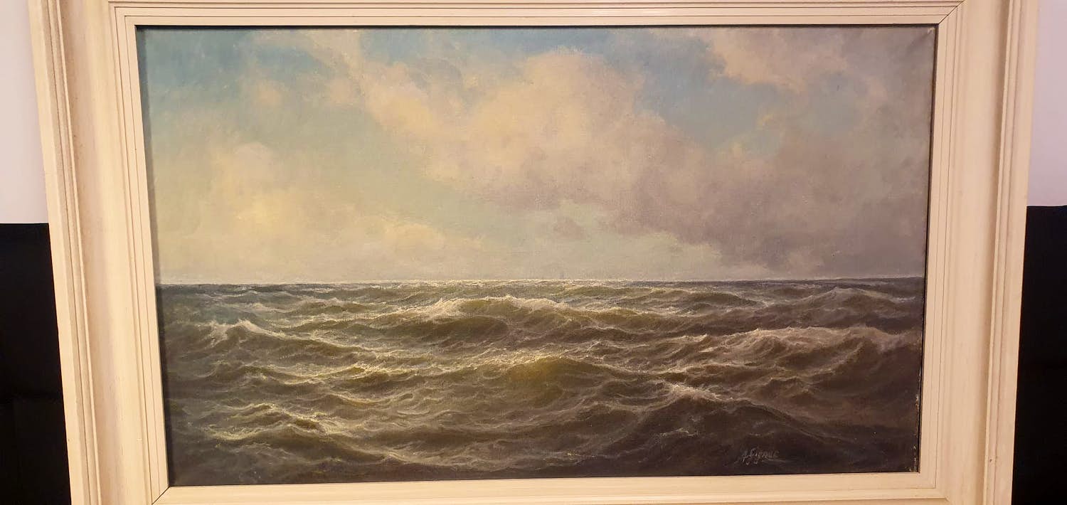 Andre Gignac - Zee met wolken - 1 meter breed! Met lijst erbij 1 meter 19 centimeter verkocht voor € 175!