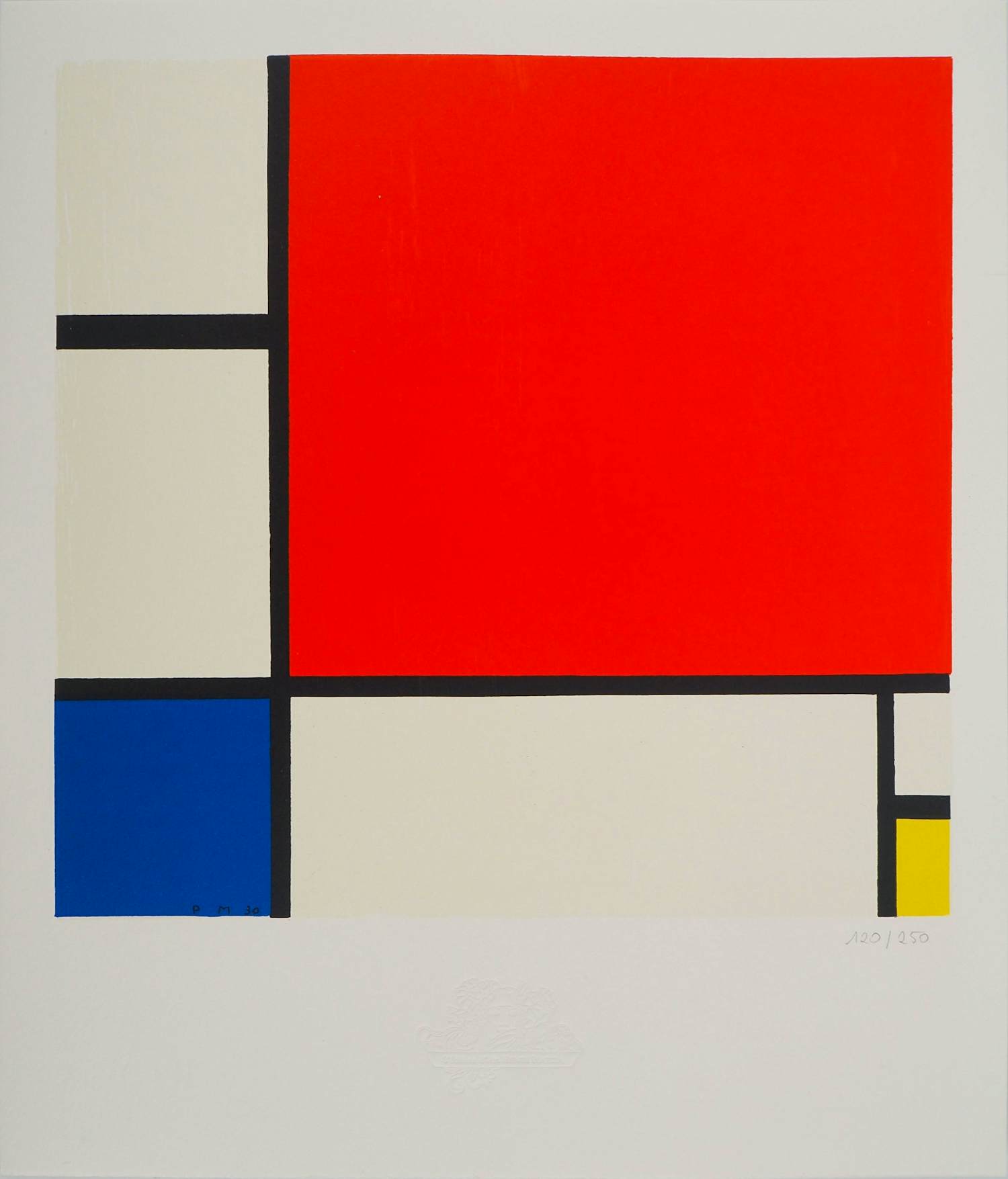 Piet Mondriaan - Compositie II in rood, blauw en geel, Gesigneerde lithografie - Certificaat verkocht voor € 129!