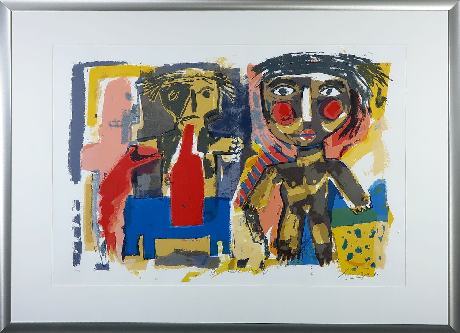 John Lie a Fo - Zeefdruk, Bouteille Rouge - Ingelijst verkocht voor € 50!