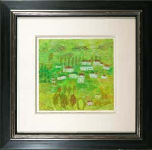 Eugene Brands - Gouache, White village - Ingelijst verkocht voor € 2200!