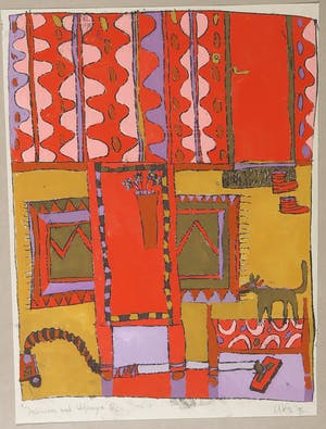 Buy Annemiek Vos - Gouache, Interieur met stofzuiger? Bid from 35!