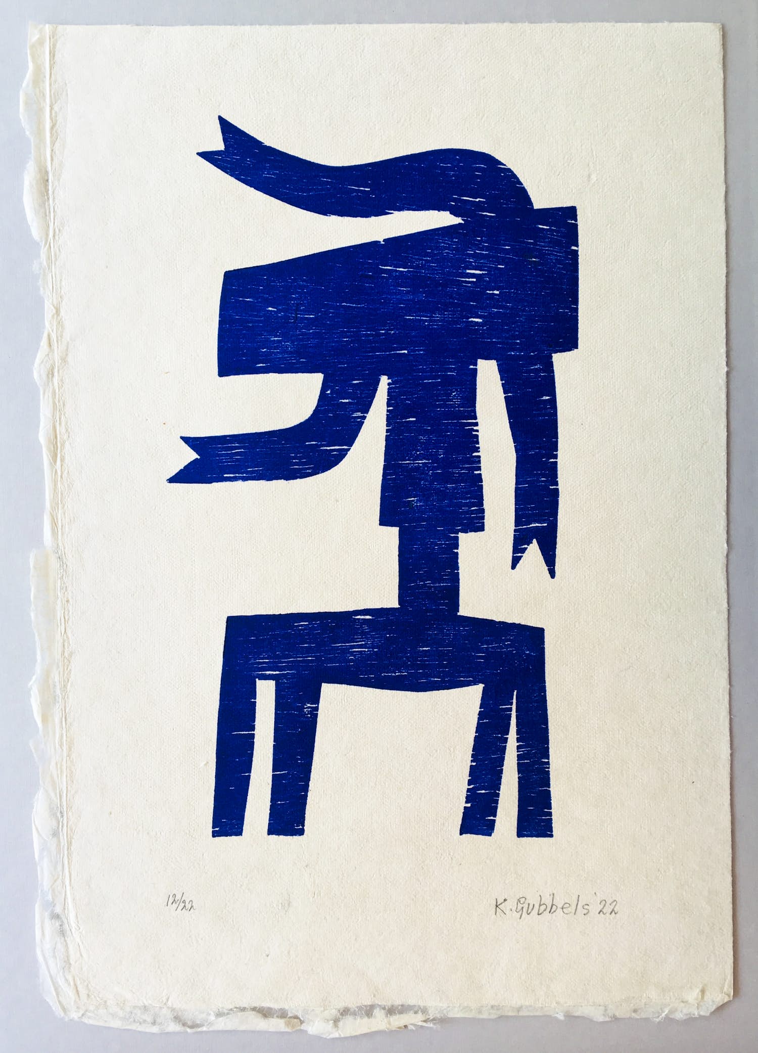 Klaas Gubbels - houtdruk 'Zijwaarts ’ - 2022 verkocht voor € 385!