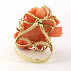 14k geel gouden ring met koraal, parels en briljant geslepen diamant tot. 0.05ct kopen? Bied vanaf 635!