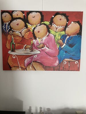 Theo Broeren - Glicée met acryl op doek ‘ Gezellige borrel ‘ kopen? Bied vanaf 70!