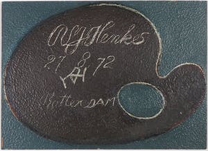 Dolf Henkes - Olieverf op paneel met ingekraste details en letters, Kerstgroet kopen? Bied vanaf 1!