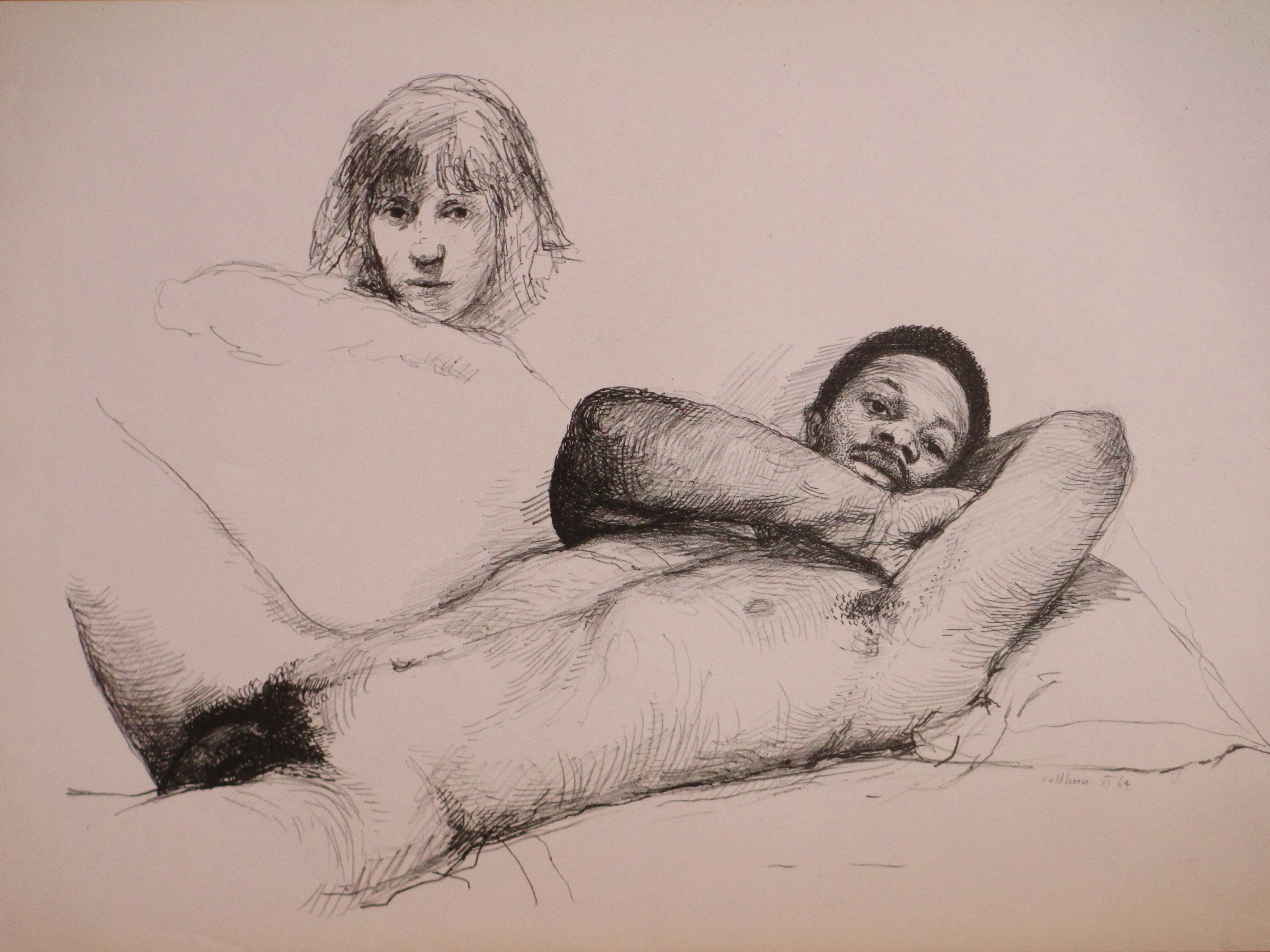 Aat Veldhoen - Blote man met Zelfportret - Rotaprint kopen? Bied vanaf 65!