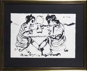 Anton Heyboer - Inkttekening, Baadsters - Ingelijst verkocht voor € 1!