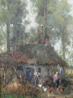 Theodorus van Oorschot - Olieverf op doek , Boerin met kippen – ingelijst – 98 x 78 cm kopen? Bied vanaf 1!