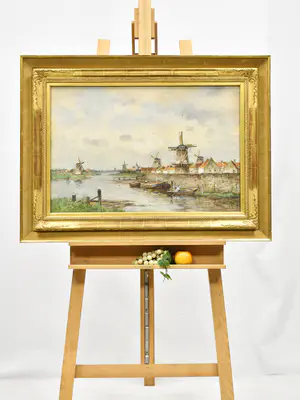 Willem Rip - Molens aan de oude Maas - Ingelijst kopen? Bied vanaf 1600!