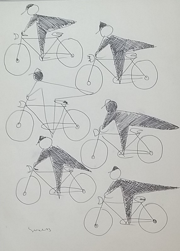 Siep van den Berg - Wielrenners - Inkt op papier kopen? Bied vanaf 175!