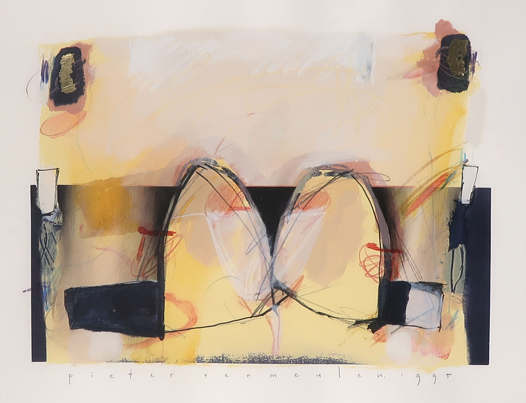 Pieter Vermeulen - Gemengde techniek op papier, Zonder titel - Ingelijst kopen? Bied vanaf 1!