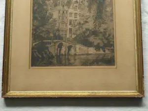 Willem Gerard Hofker - Ingelijste ets , Stadsgezicht Amsterdam - 1928 kopen? Bied vanaf 50!