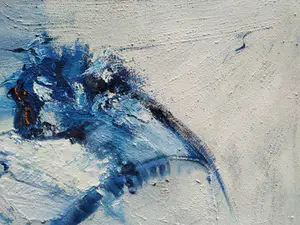 Ingeborg ten Hoopen - Schilderij met structuur. Blauw met wit kopen? Bied vanaf 500!