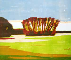 Frank Dekkers - houtsnede: landschap met bomen - 2001 (netjes ingelijst) verkocht voor € 70!