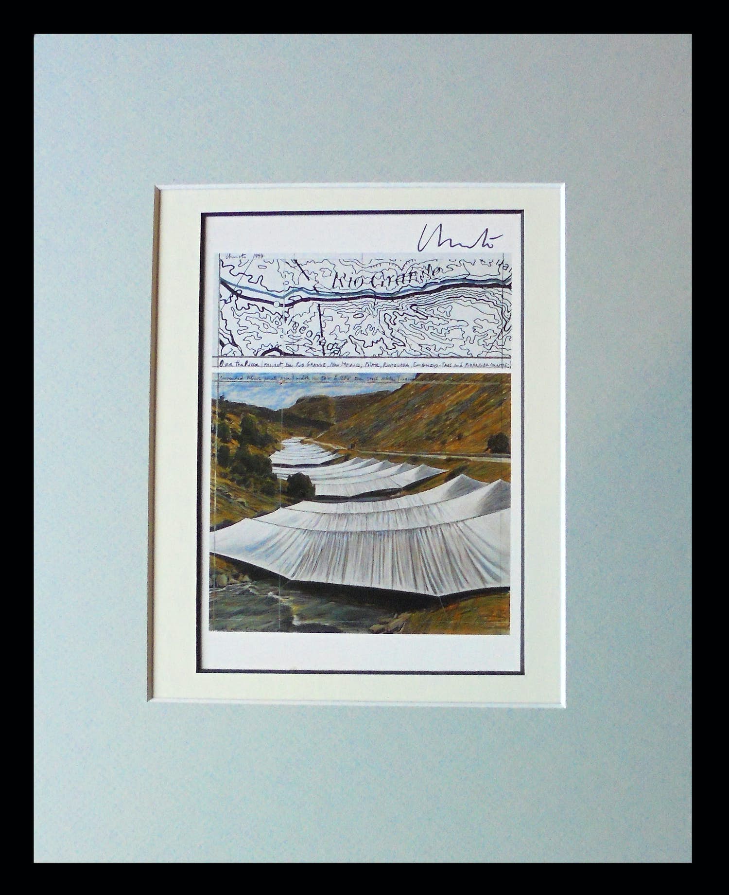 Christo - "OVER THE RIVER," - Project for the Rio Grande " - handgesigneerd in pptout verkocht voor € 1!