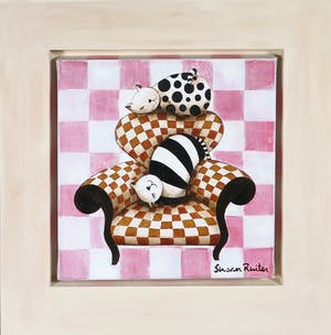 Susan Ruiter - Acrylverf op doek, Z.T. (Twee poezen op een fauteuil) - Ingelijst kopen? Bied vanaf 1!