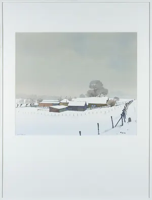 Gerrit Neven - Aquarel, Wintergezicht - Ingelijst kopen? Bied vanaf 150!