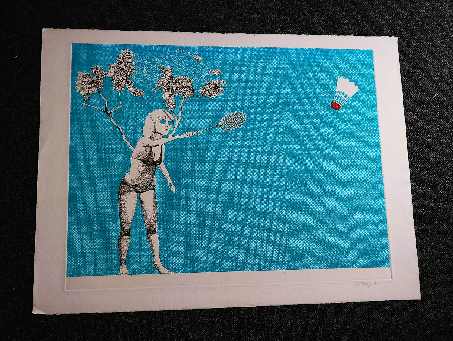 Aat Verhoog - Grote kleuren lithografie - 'Badminton' - kleine oplage (40) - potlodgesigneerd kopen? Bied vanaf 39!