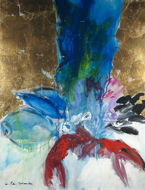 Jan Peter van Opheusden - Gemende techniek op board met bladgoud, Zeebanket - Ingelijst (Groot) kopen? Bied vanaf 300!