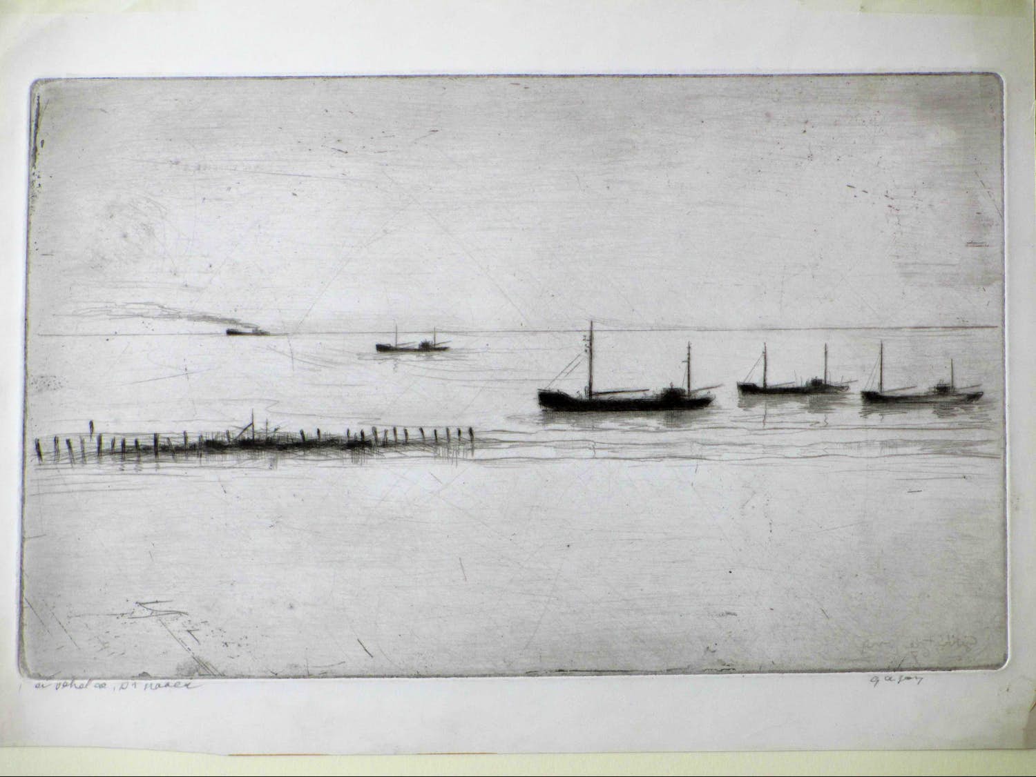 Gerrit de Jong - Bedrijvigheid op De Schelde - Droge naald ets verkocht voor € 45!