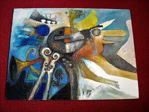 Theo Boons - GROOT expressionistisch Olieverf "Liggend Naakt en trompet" gesigneerd 1974 verkocht voor € 10!