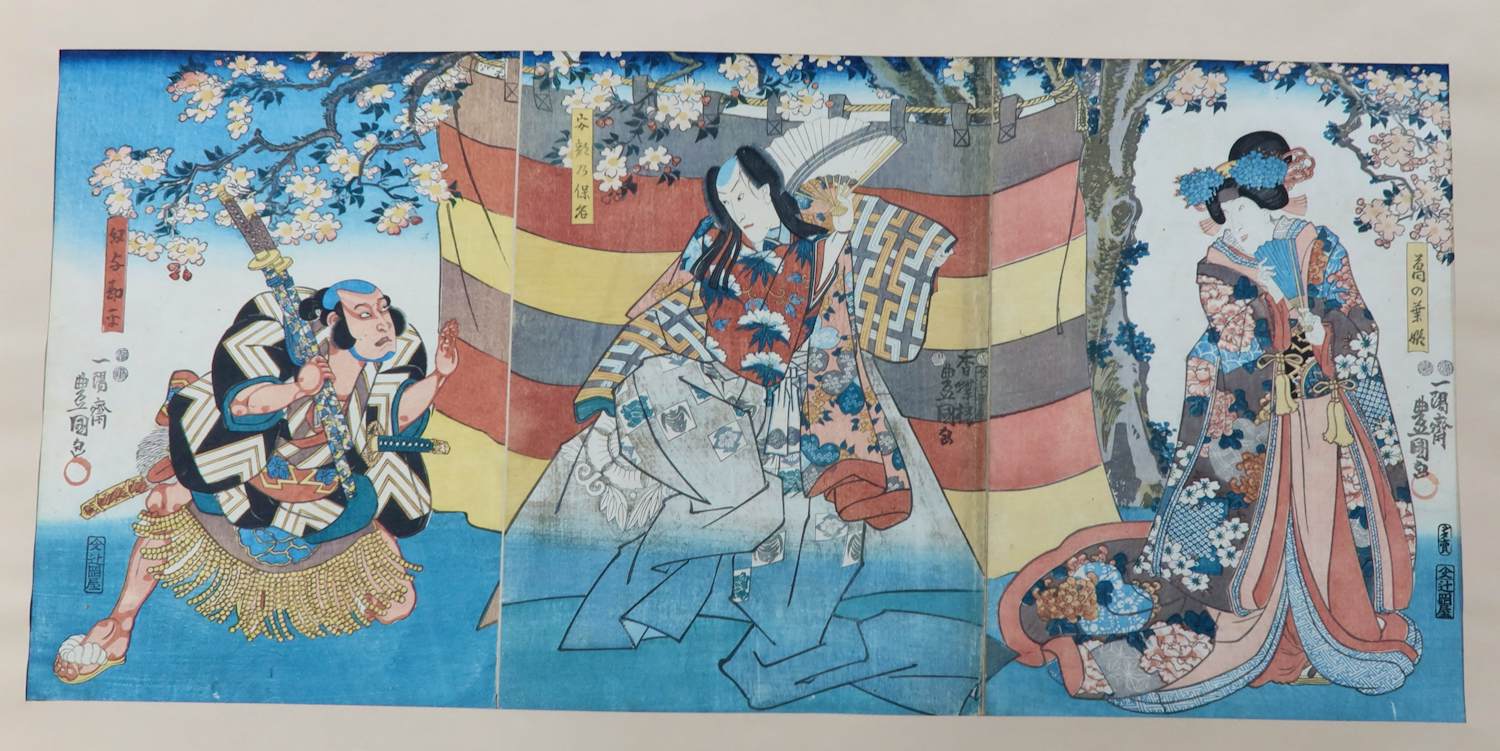 Toyokuni Utagawa - Houtdruk - Triptiek verkocht voor € 50!