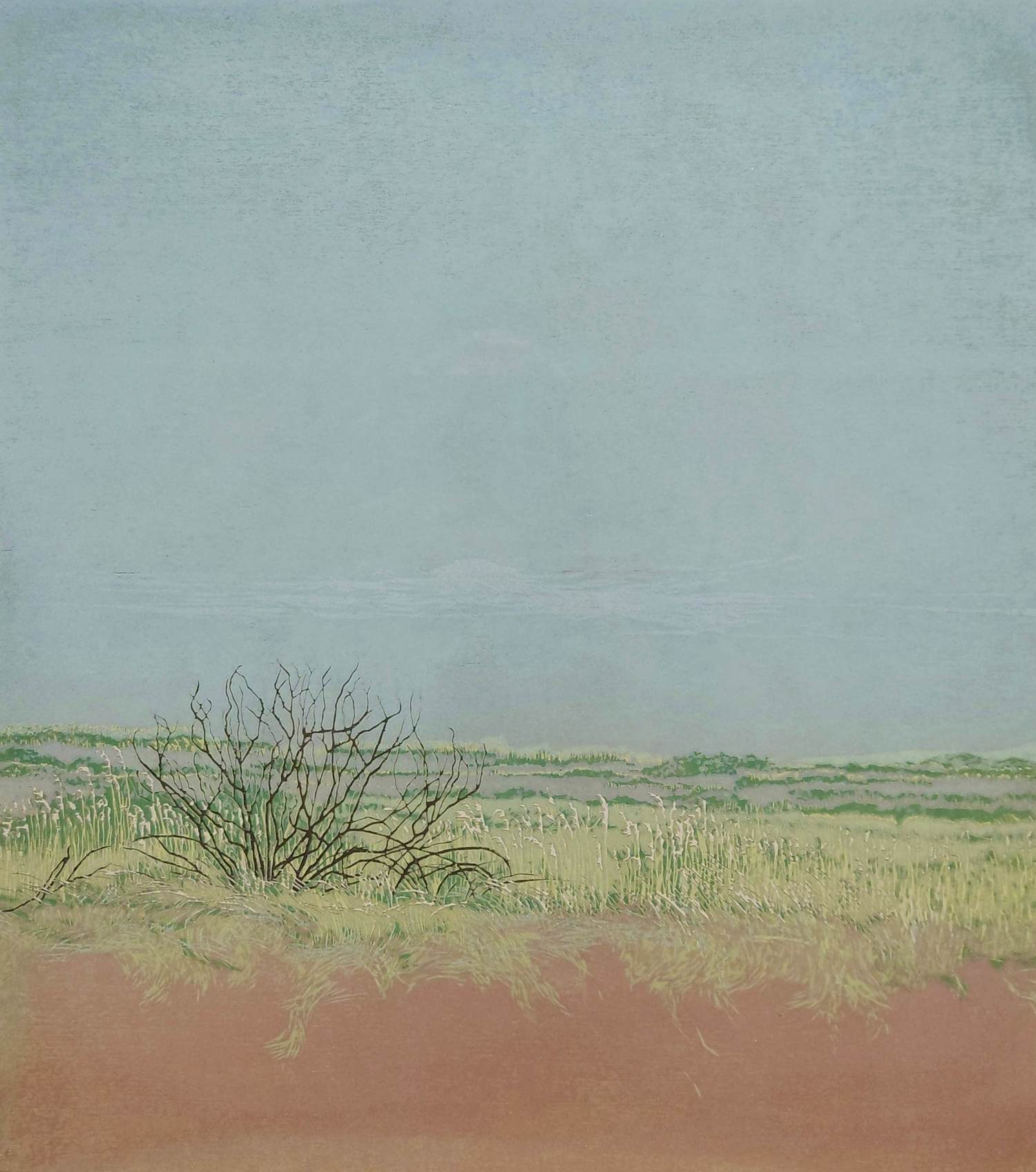 Grietje Postma - Duinlandschap, houtsnede (kleine oplage, netjes ingelijst) kopen? Bied vanaf 250!