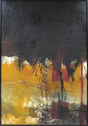 Frans Nicolai - Gemengde techniek op doek, Geel en zwart - Ingelijst (Zeer groot) verkocht voor € 150!