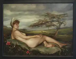 Cas Waterman - Olieverf op doek , ‘Corot’ , Naakt, landschap en kikker - 2003 verkauft für € 425!