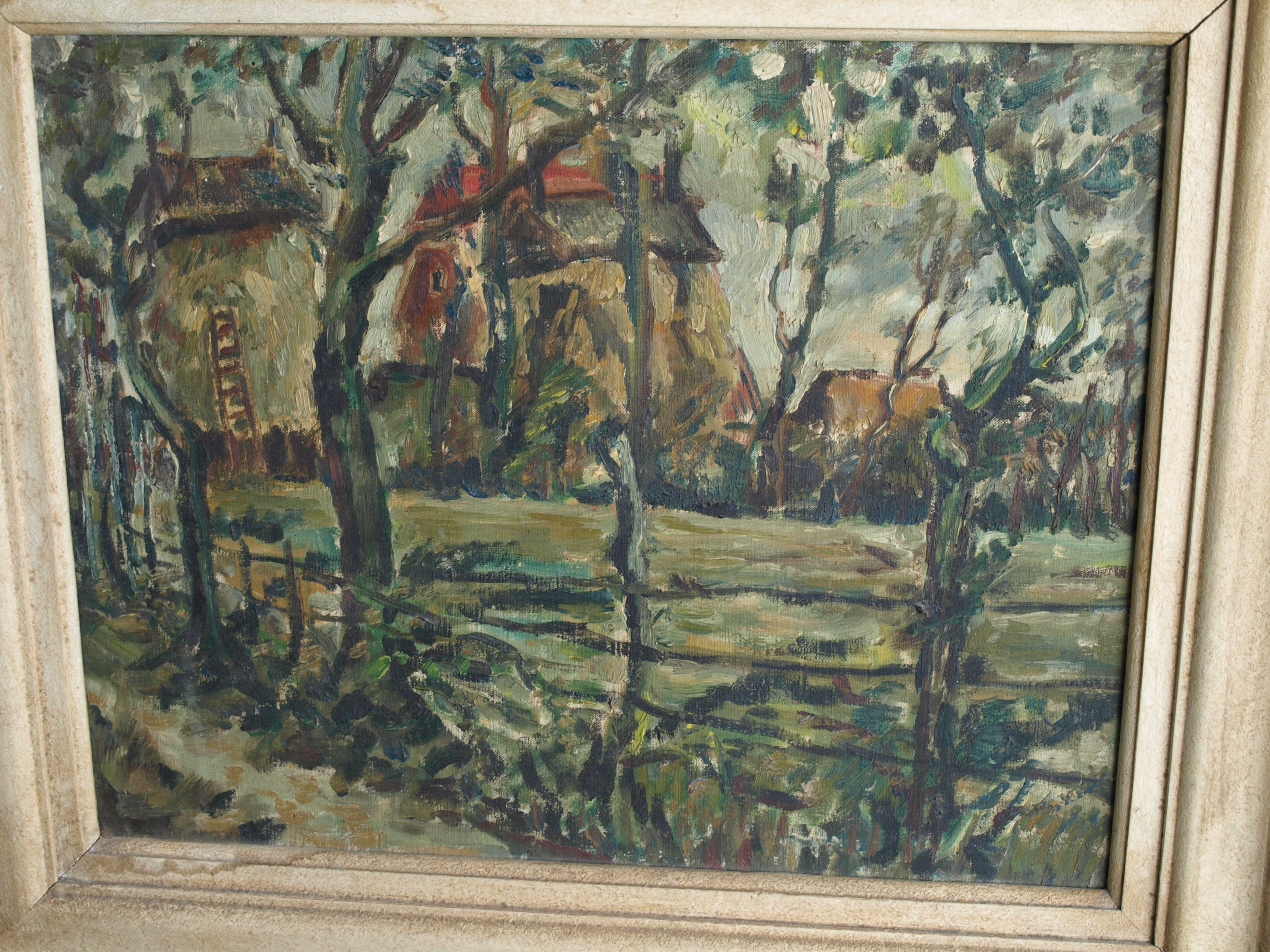 Niet of onleesbaar gesigneerd - Olieverf op doek , Boerderij – ingelijst  kopen? Bied vanaf 1!