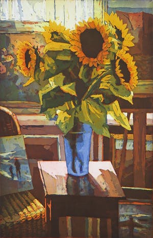 Marcel Schellekens - Kleurenets, Z.T. (zonnebloemen) - Ingelijst kopen? Bied vanaf 100!