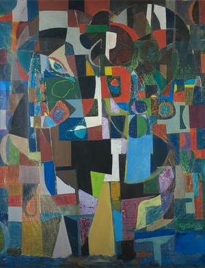 Jan Engelchor - Olieverf op doek, Abstracte compositie - Ingelijst (Groot) kopen? Bied vanaf 500!