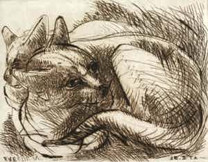 Frits van Eeden - Fraaie ets - 4/6 - Gesigneerd - 'Poezen' verkocht voor € 55!